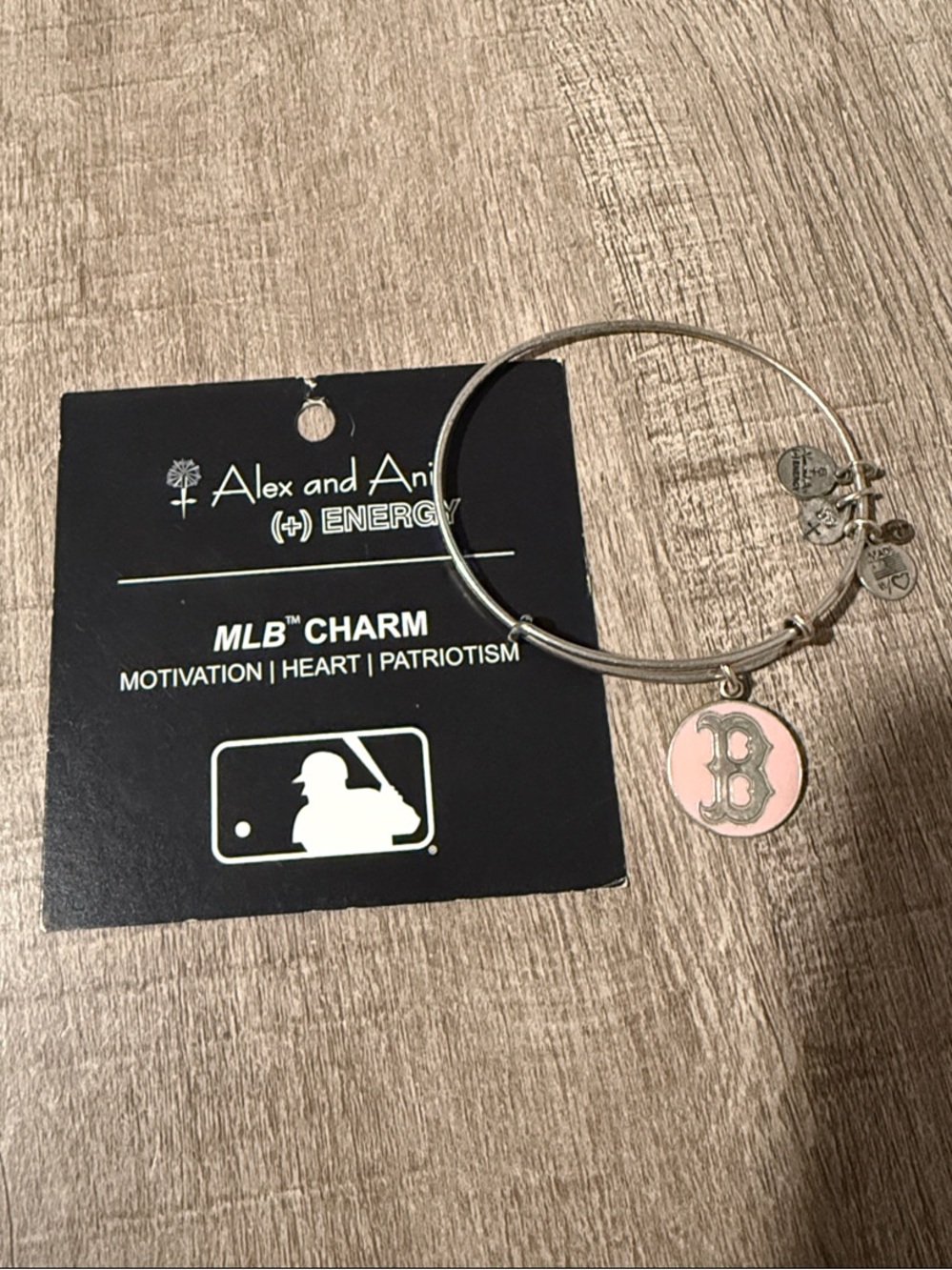 Alex and Ani Silver Bangle with Pink Boston Redsox Charm